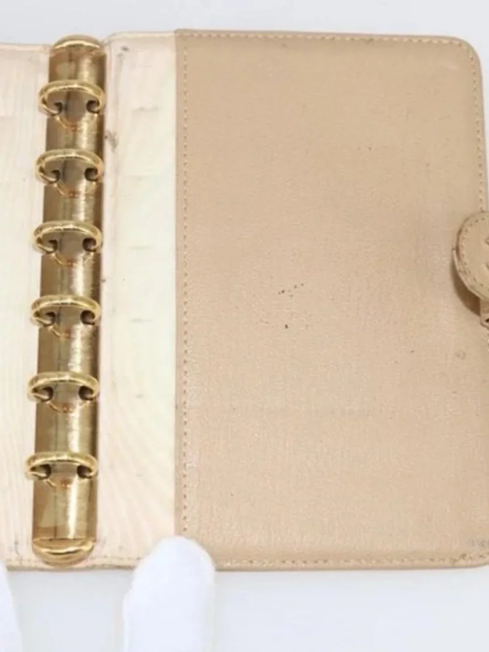 CHANEL Day Planner Cover Leather Beige Gold CC Auth 159060